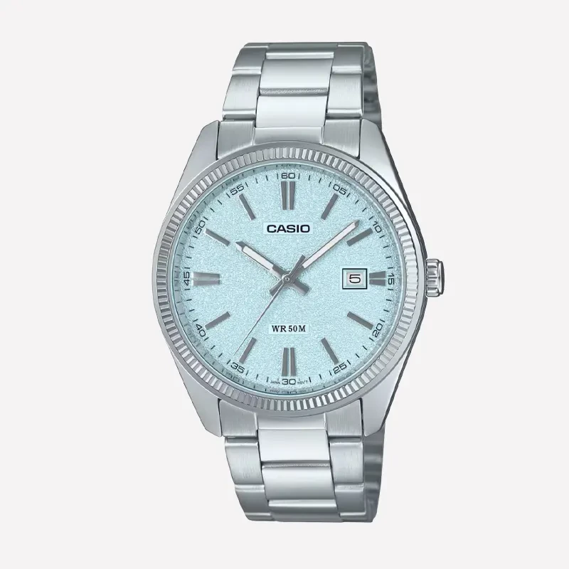 Casio Enticer Ice Blue Texture Dial Silver Men's Watch- MTP-1302DA-2A2
